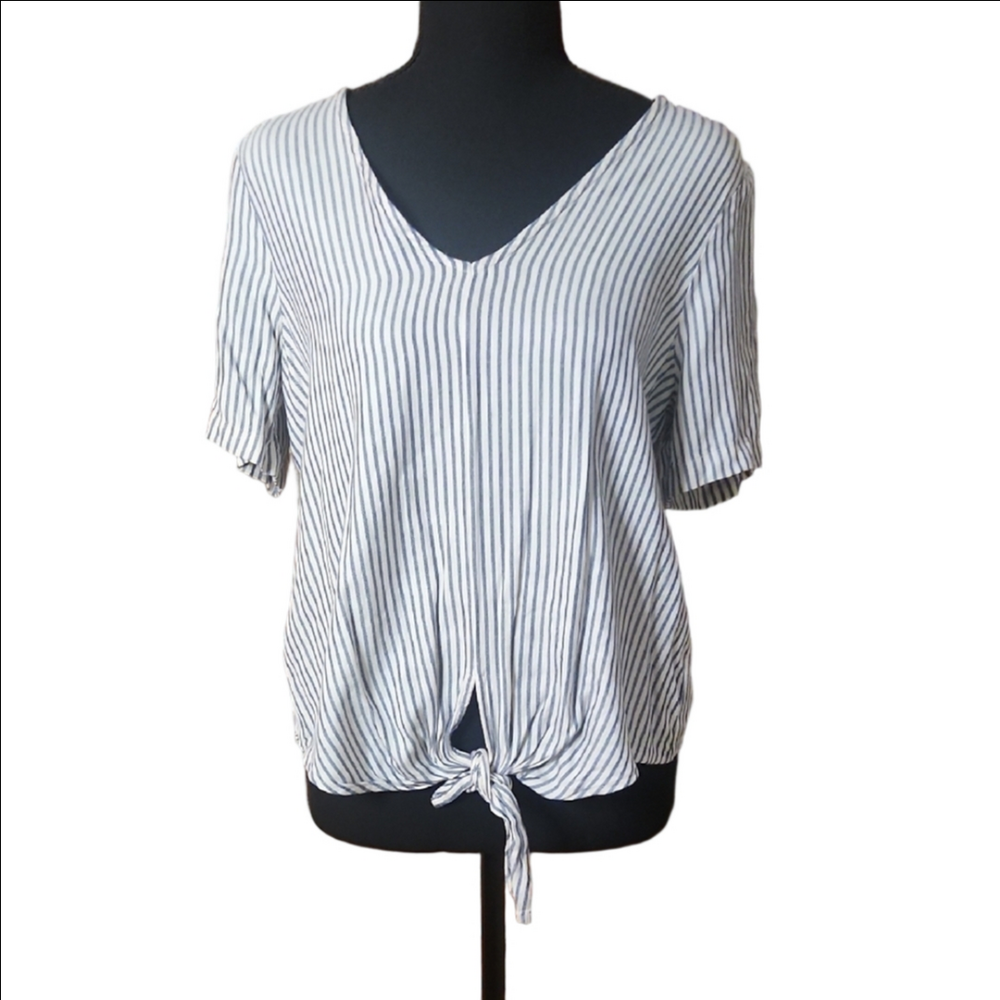 Madewell Blue and White Striped Tie-Front Blouse, Size Small